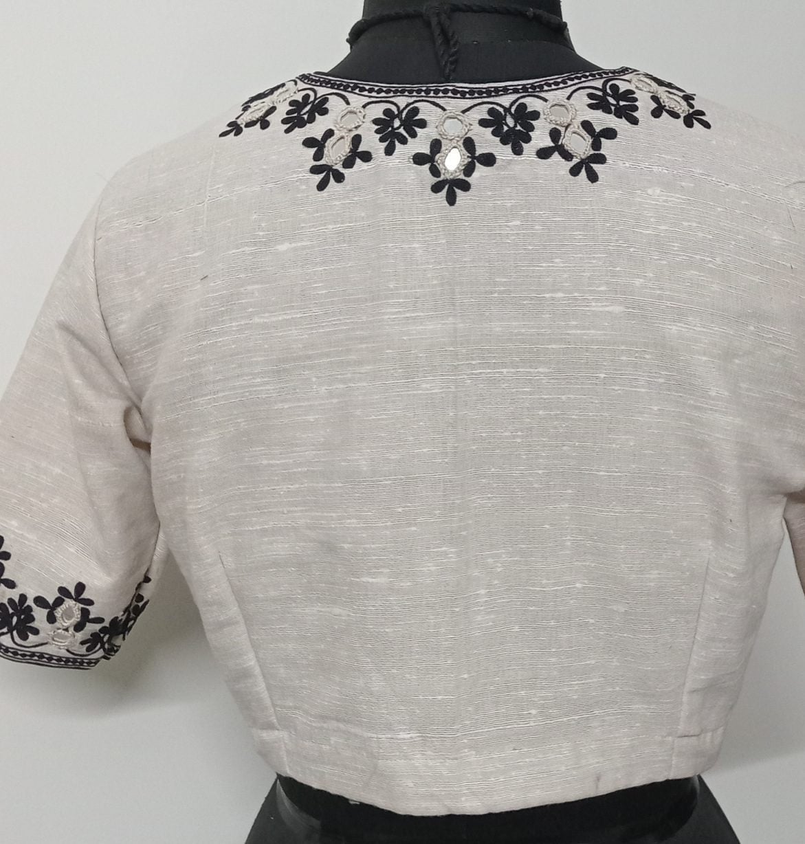 Aari work Beige Readymade Blouse with Mirrors | Godhuli