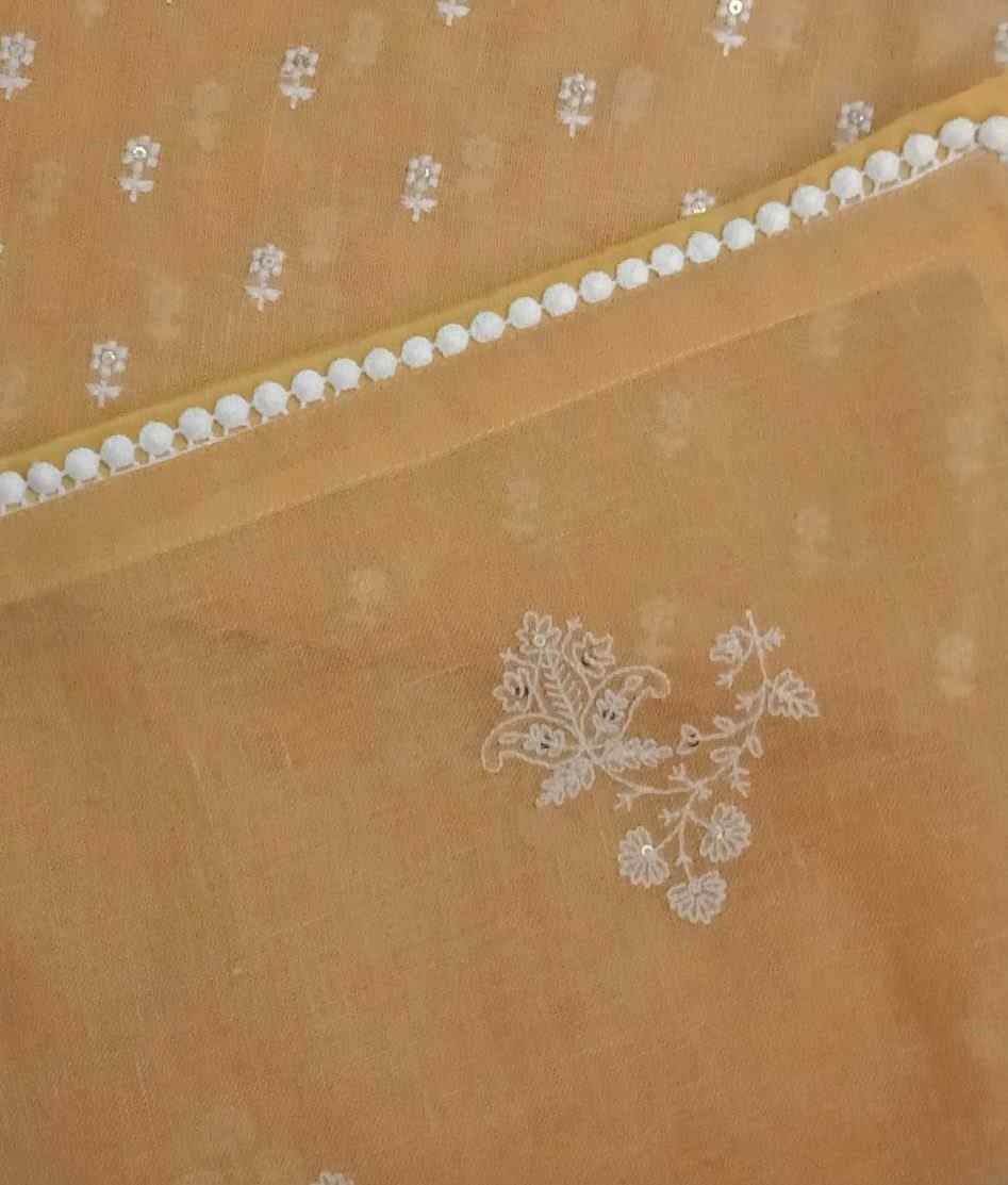 Buy Apricot Yellow Embroidered Linen Saree | Godhuli