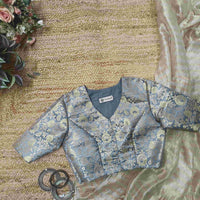 Ash Grey Banarasi Brocade Readymade Blouse | Godhuli