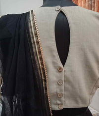 Beige Readymade Blouse with Black Handcrafted Mirrorwork | Godhuli
