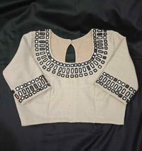 Beige Readymade Blouse with Black Handcrafted Mirrorwork | Godhuli