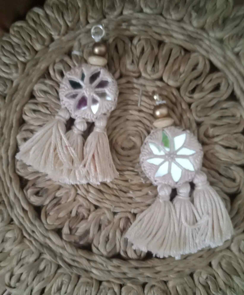 Buy Beige Handmade Mirrorwork Tassels | Godhuli