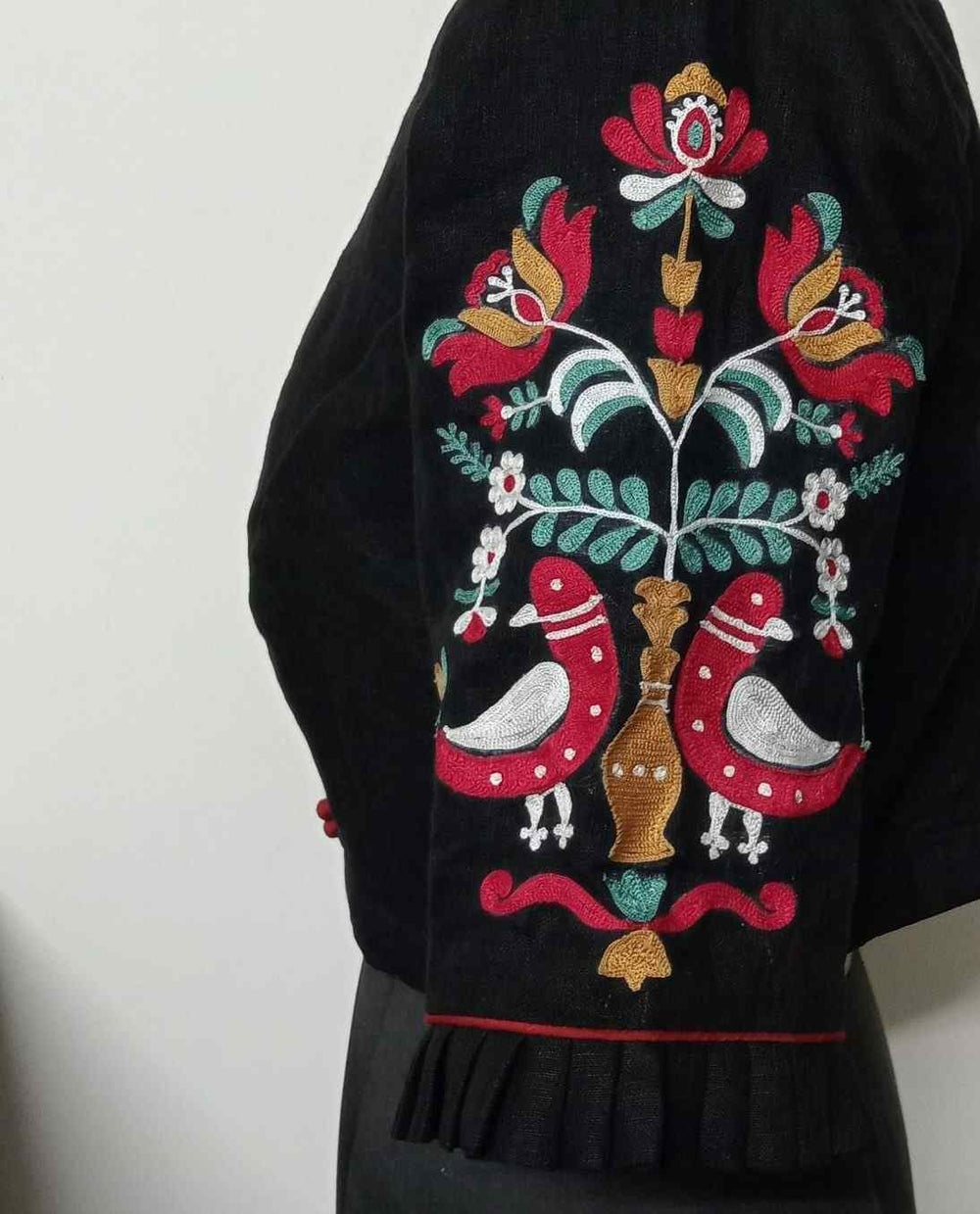 Black Embroidered Flex linen Cotton Readymade Blouse | Godhuli