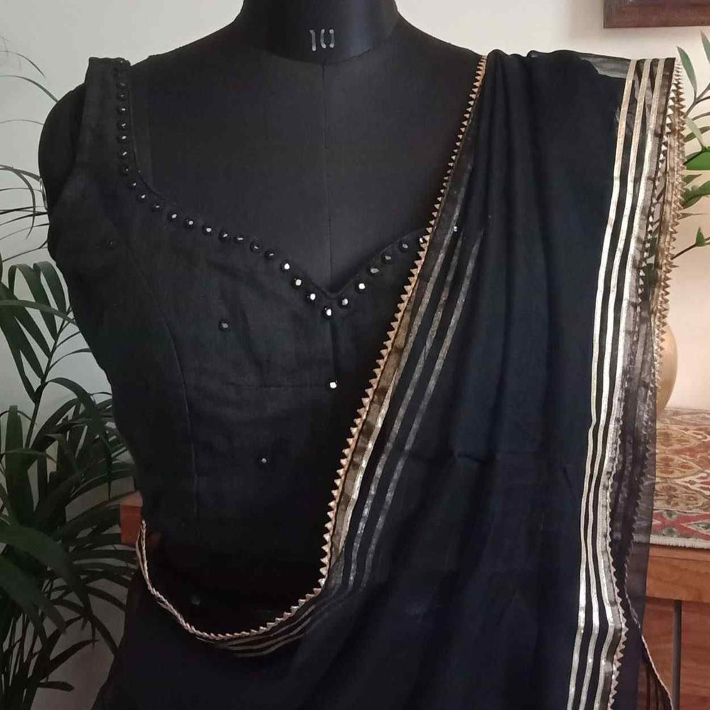 Black Mirrorwork Sleeveless Readymade Blouse | Godhuli
