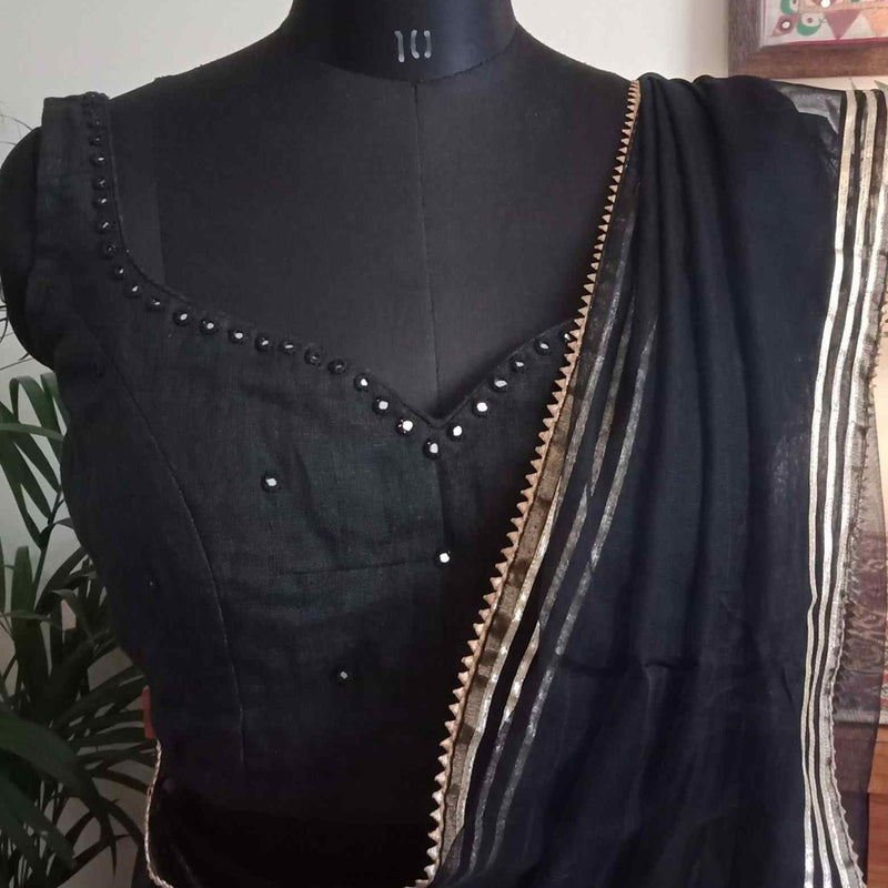Black Mirrorwork Sleeveless Readymade Blouse | Godhuli