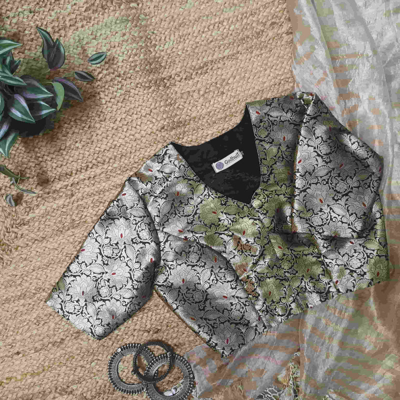 Black Banarasi Brocade Readymade Blouse | Godhuli