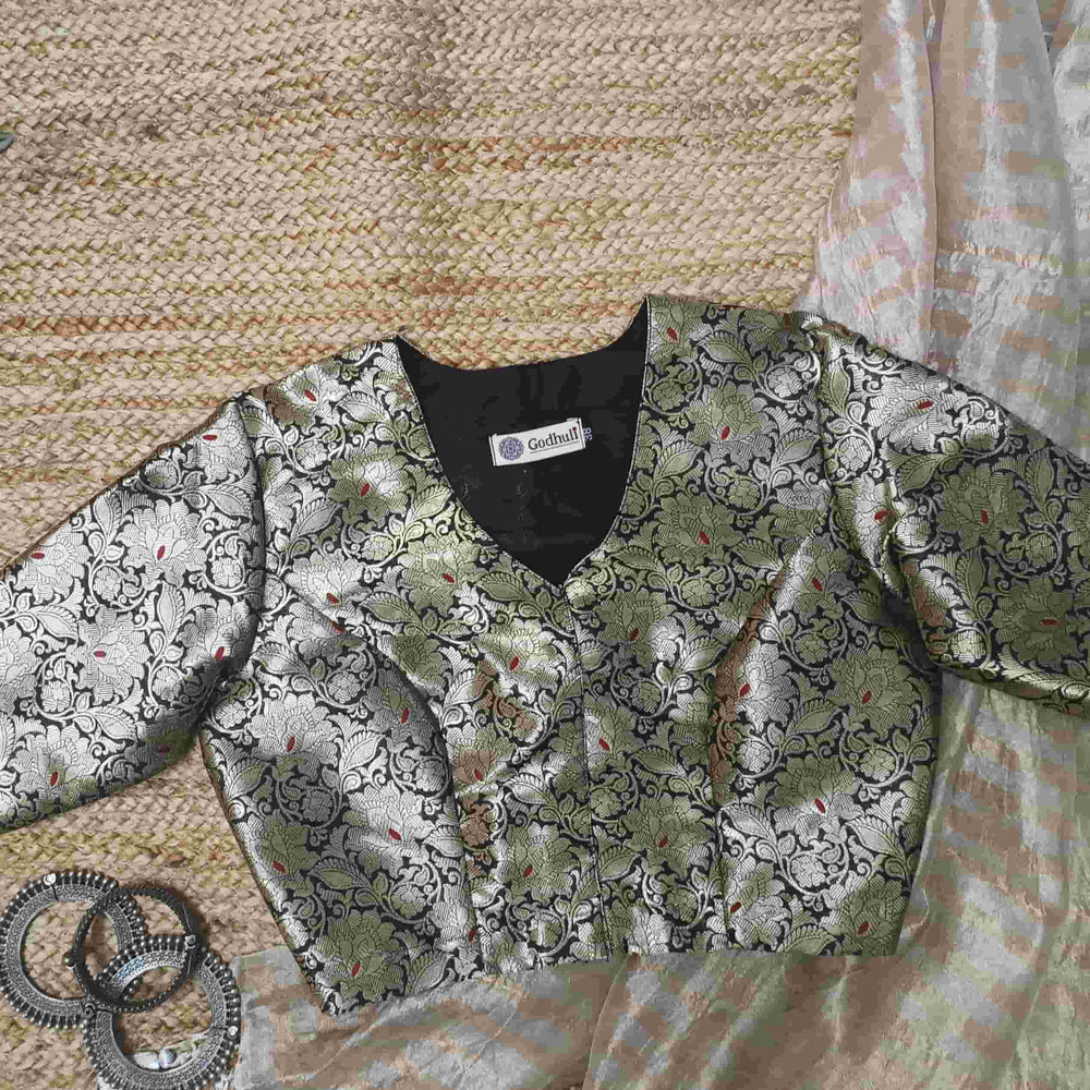 Black Banarasi Brocade Readymade Blouse | Godhuli