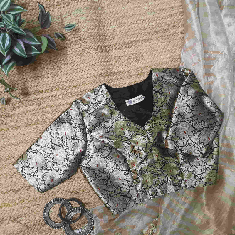 Black Banarasi Brocade Readymade Blouse | Godhuli
