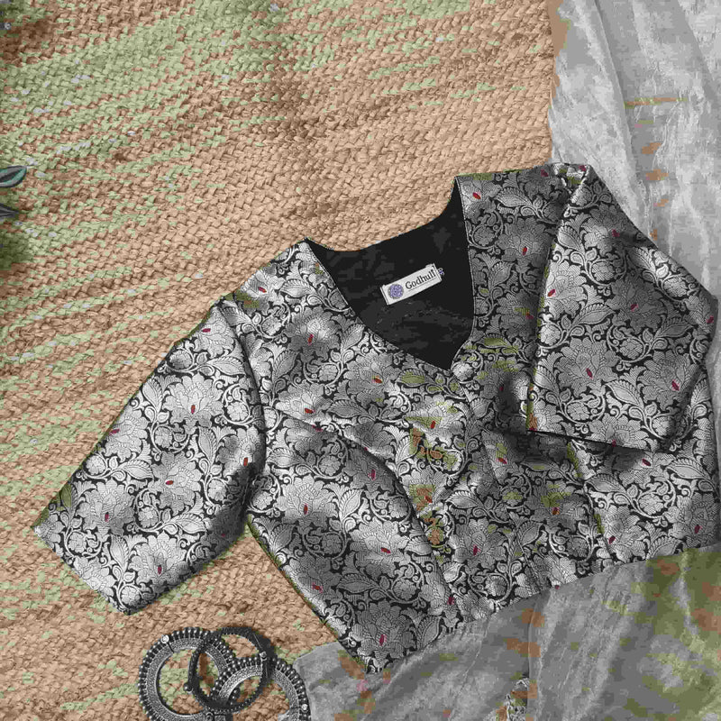 Black Banarasi Brocade Readymade Blouse | Godhuli