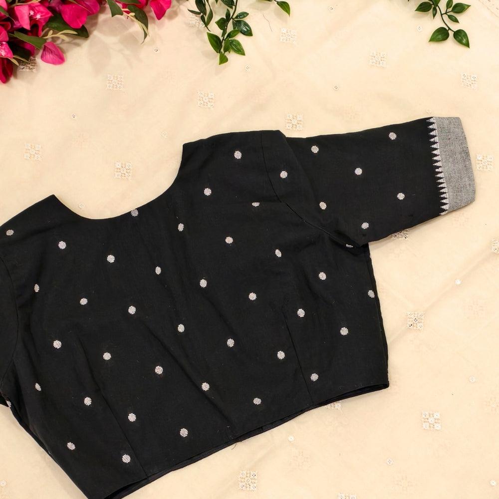 Black Jacquard Dot Readymade Blouse | Godhuli