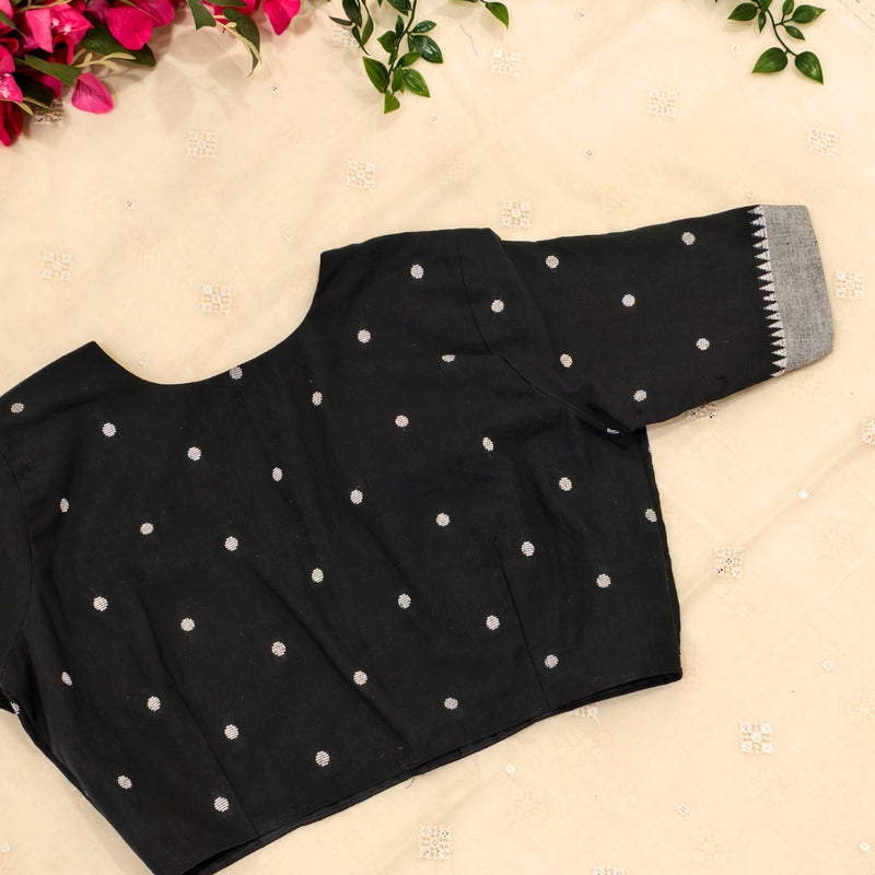 Black Jacquard Dot Readymade Blouse | Godhuli