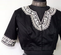 Black Readymade Blouse in off white Aari work Embroidery | Godhuli