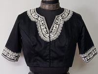 Black Readymade Blouse in off white Aari work Embroidery | Godhuli
