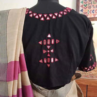 Black Readymade Blouse with Red Mirrorwork | Godhuli