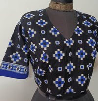 Black Blue Geometric Print Readymade Blouse | Godhuli