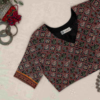 Black Cotton Patola Print Readymade Blouse | Godhuli