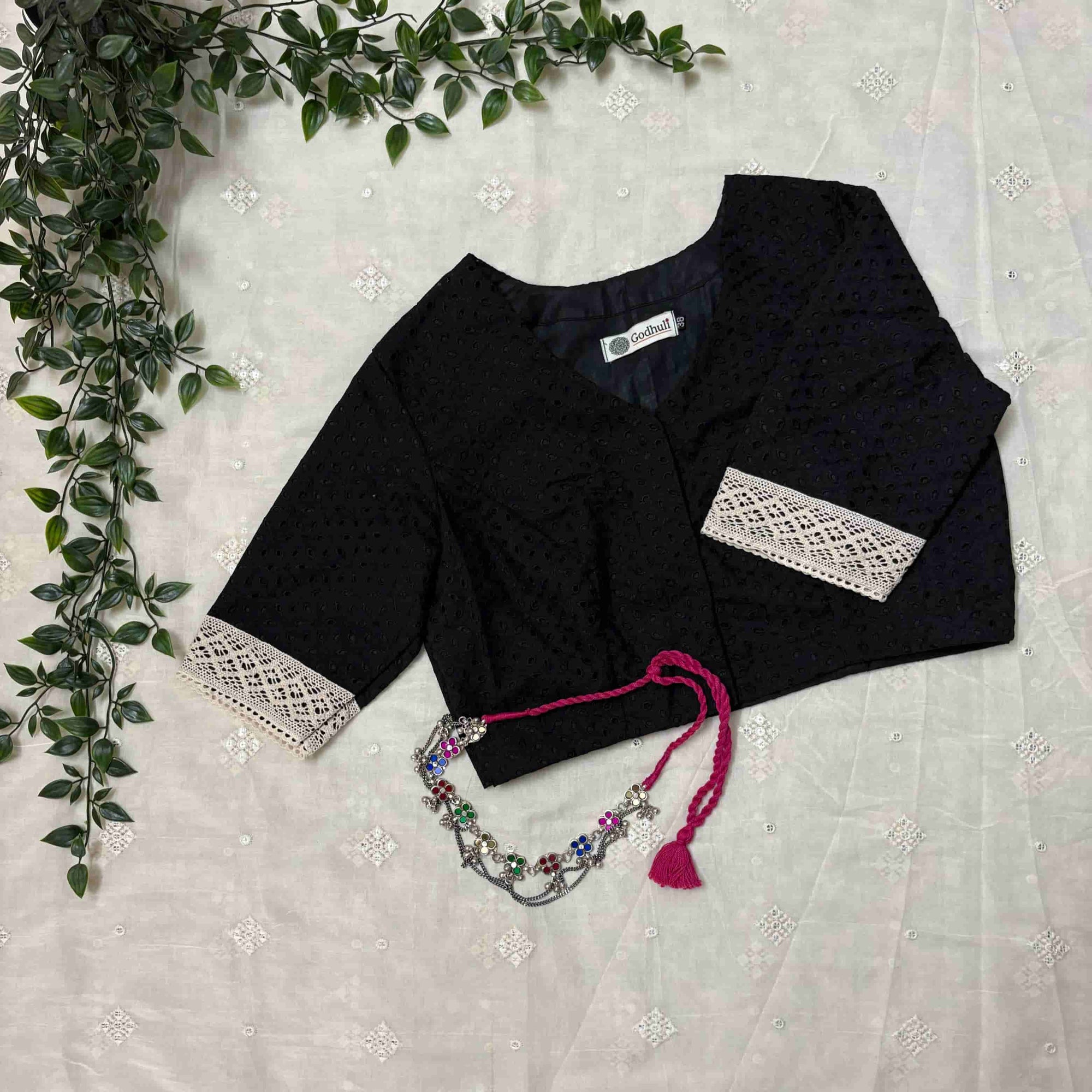 Black Cut Work Embroidered Readymade Blouse | Godhuli