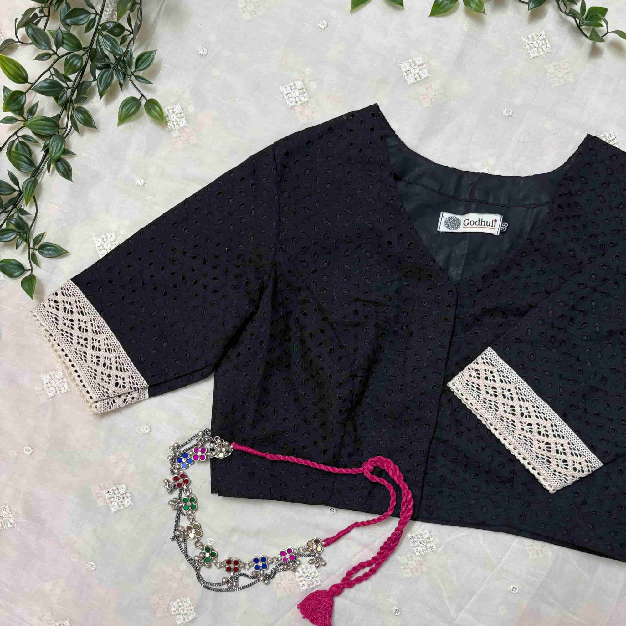 Black Cut Work Embroidered Readymade Blouse | Godhuli