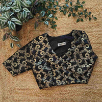 Black Floral Jaal Kimkhab Banarasi Brocade Readymade Blouse | Godhuli