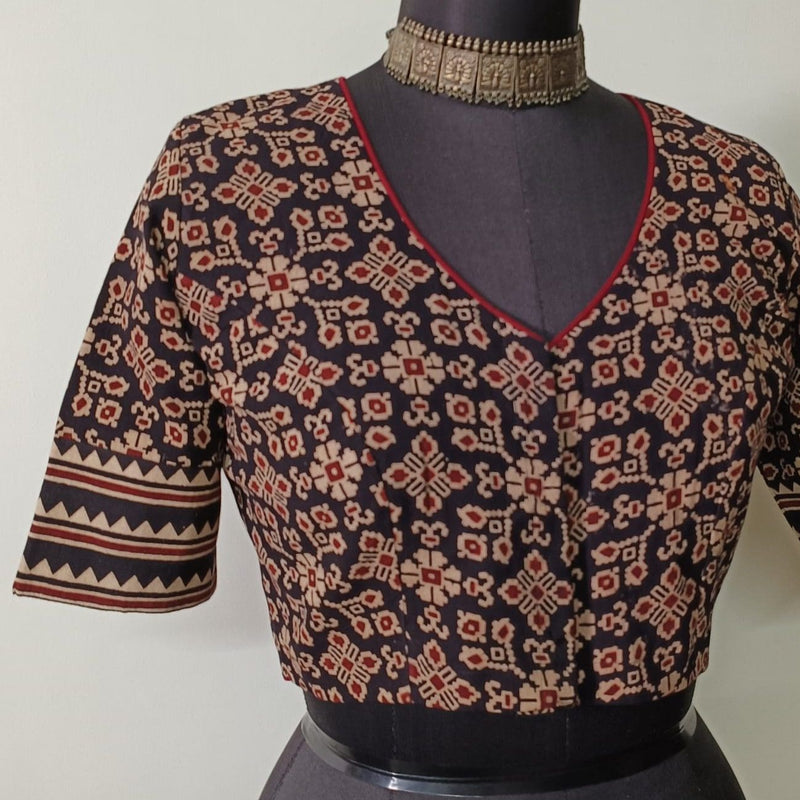 Black Floral Patola Print Gamathi Readymade Blouse | Godhuli