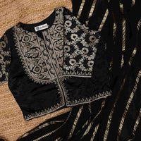 Black Gaji Silk Aari Work Readymade Blouse | Godhuli