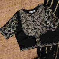 Black Gaji Silk Aari Work Readymade Blouse | Godhuli