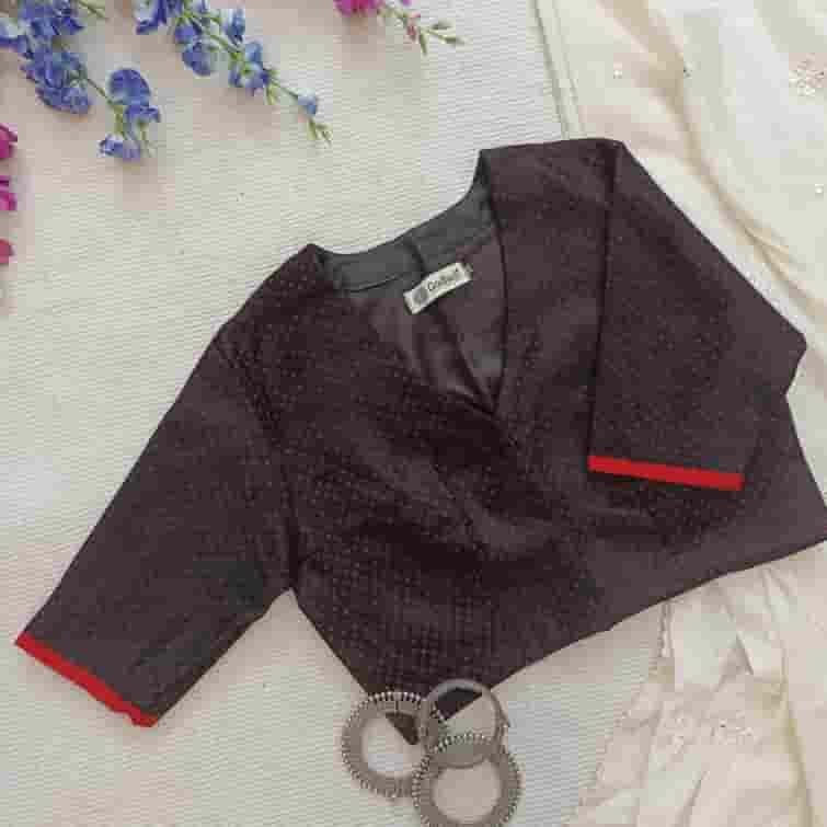 Black Handwoven Daani Gaji Silk Readymade Blouse | Godhuli