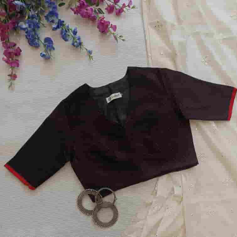 Black Handwoven Daani Gaji Silk Readymade Blouse | Godhuli
