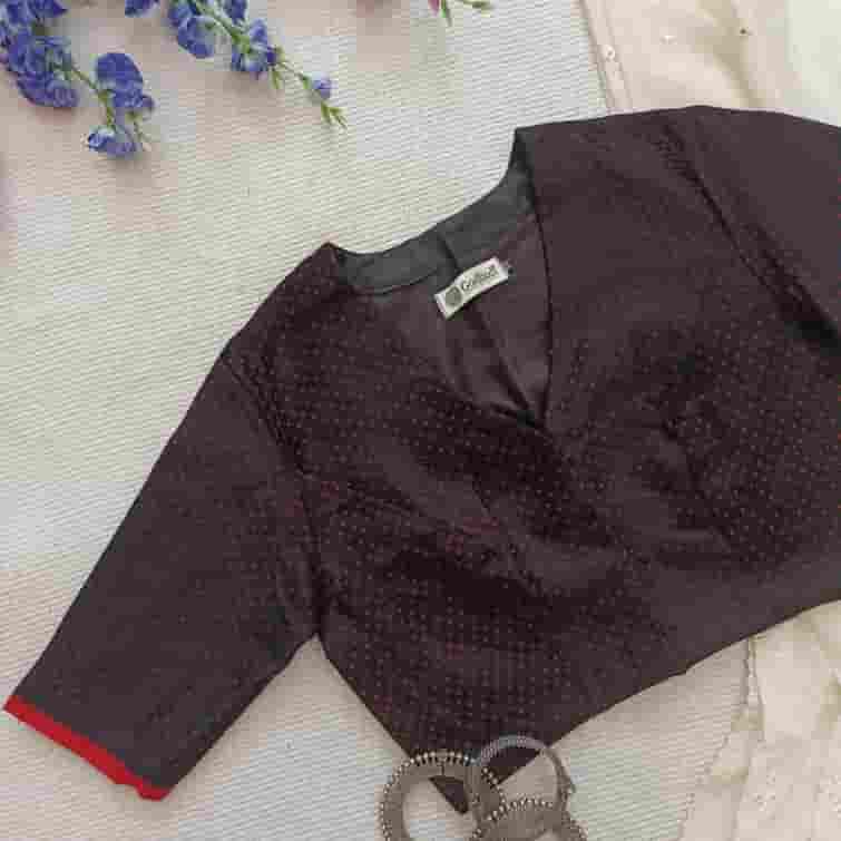 Black Handwoven Daani Gaji Silk Readymade Blouse | Godhuli