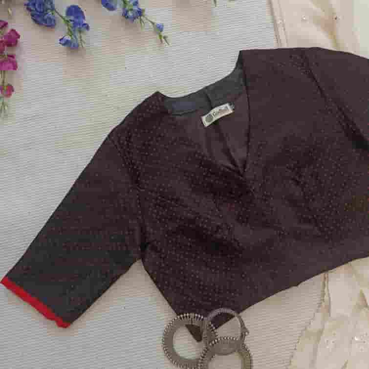 Black Handwoven Daani Gaji Silk Readymade Blouse | Godhuli