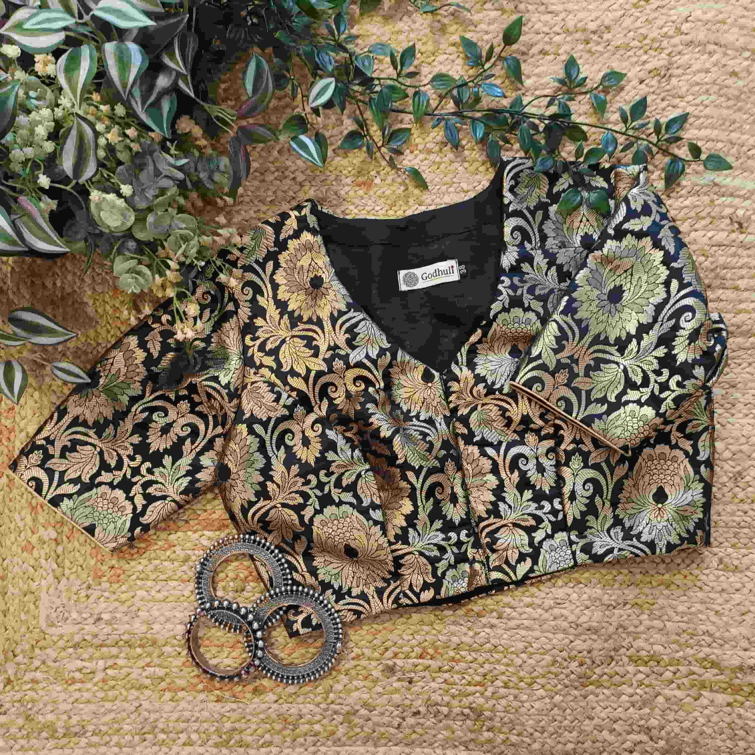 Black Kimkhab Banarasi Brocade Readymade Blouse | Godhuli