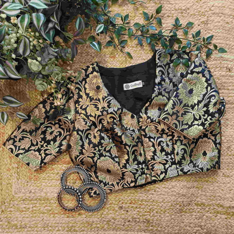 Black Kimkhab Banarasi Brocade Readymade Blouse | Godhuli