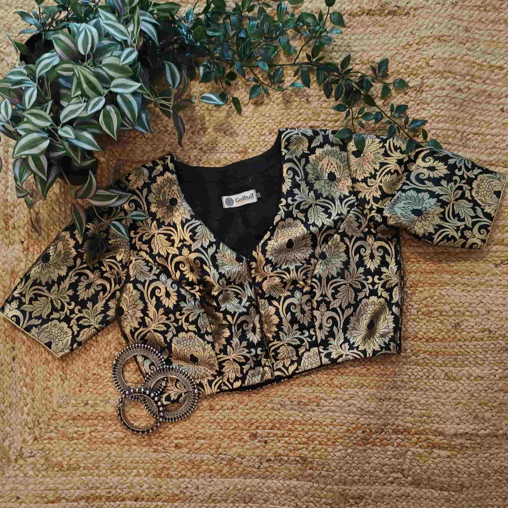 Black Kimkhab Banarasi Brocade Readymade Blouse | Godhuli