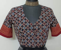 Black Mauve Mughal Print Ajrakh Readymade Blouse | Godhuli