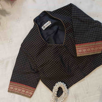 Black Olive Two Tone Checkered Readymade Blouse | Godhuli
