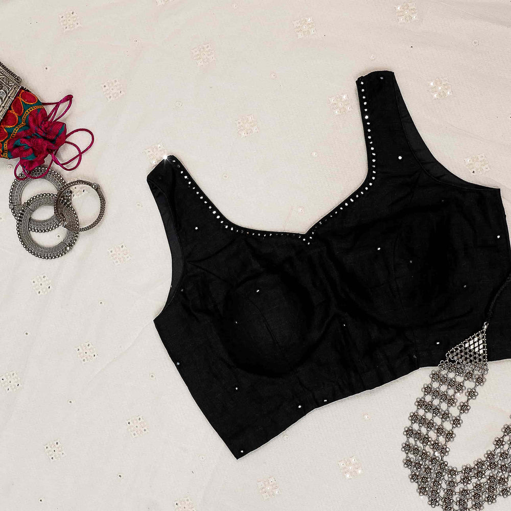 Black Mirrorwork Sleeveless Readymade Blouse | Godhuli