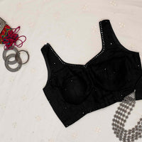 Black Mirrorwork Sleeveless Readymade Blouse | Godhuli