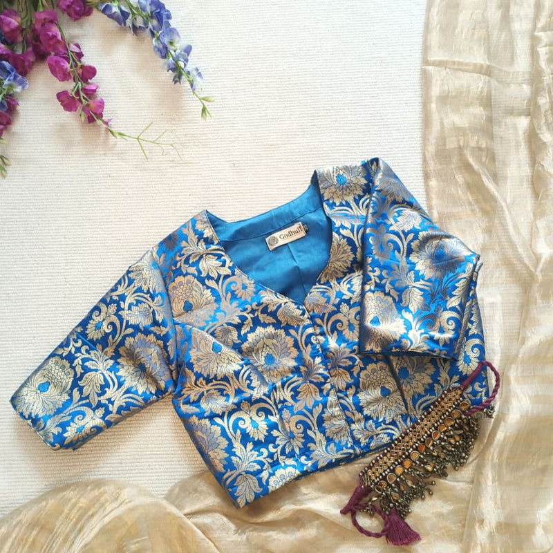 Blue Banarasi Brocade Readymade Blouse | Godhuli