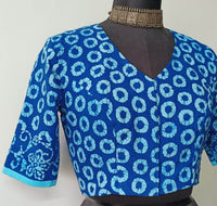 Blue Batik Circle Print Readymade Blouse | Godhuli