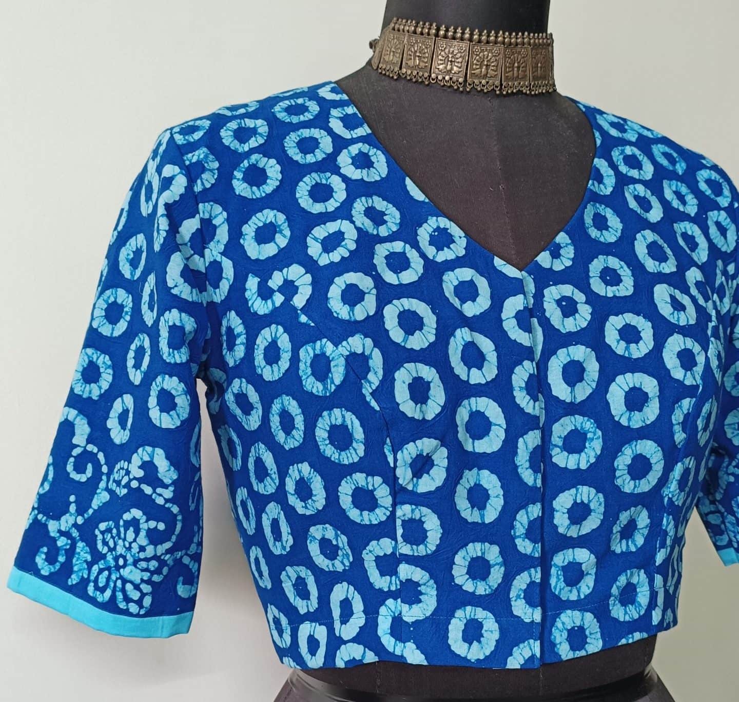 Blue Batik Circle Print Readymade Blouse | Godhuli
