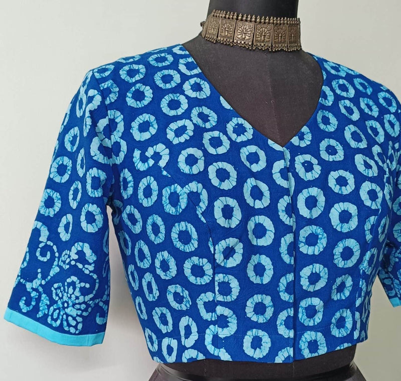 Blue Batik Circle Print Readymade Blouse | Godhuli