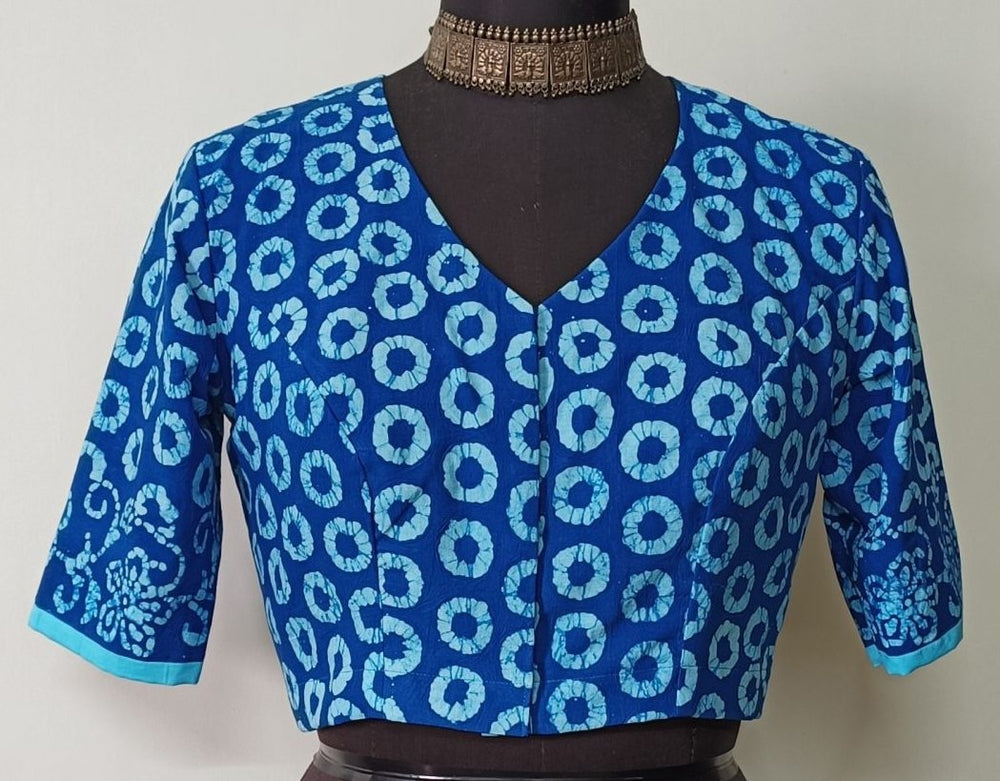 Blue Batik Circle Print Readymade Blouse | Godhuli