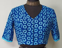 Blue Batik Circle Print Readymade Blouse | Godhuli