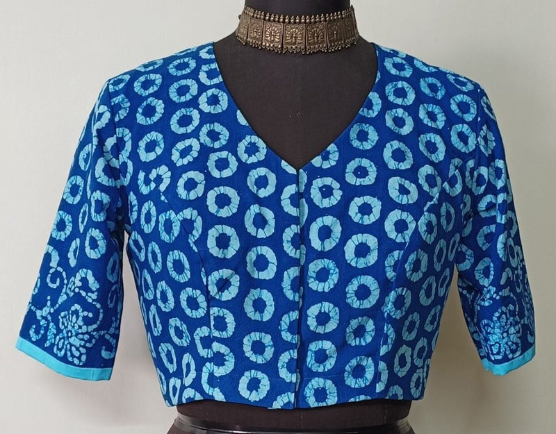 Blue Batik Circle Print Readymade Blouse | Godhuli