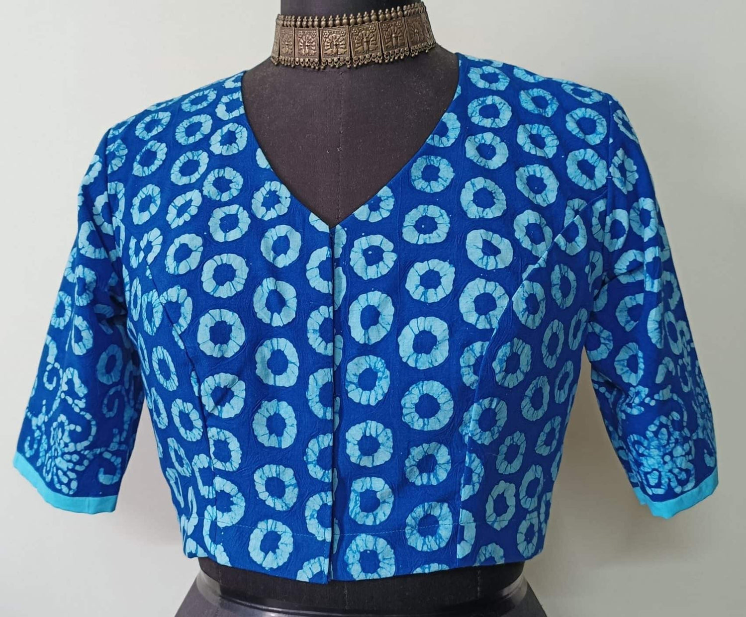 Blue Batik Circle Print Readymade Blouse | Godhuli