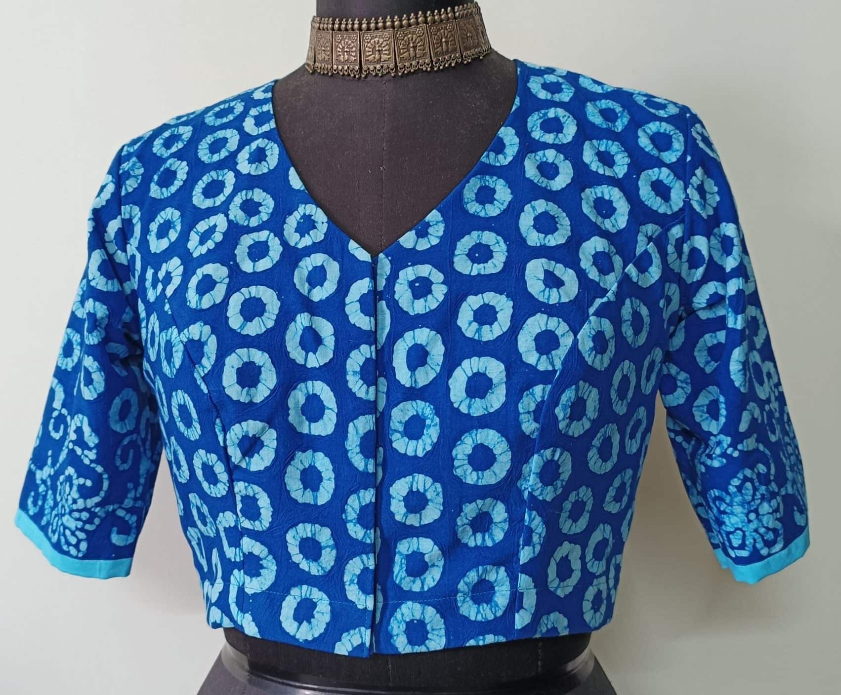 Blue Batik Circle Print Readymade Blouse | Godhuli