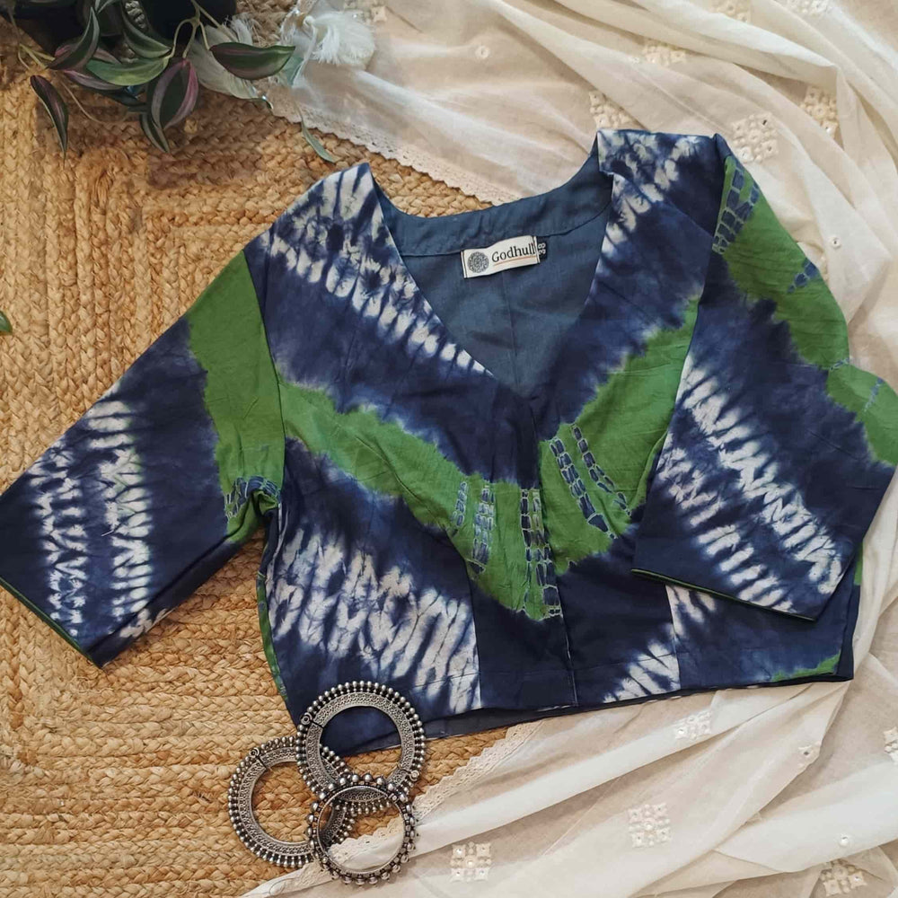 Blue Green Shibori Readymade Blouse | Godhuli