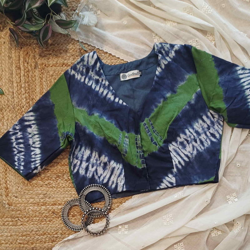 Blue Green Shibori Readymade Blouse | Godhuli