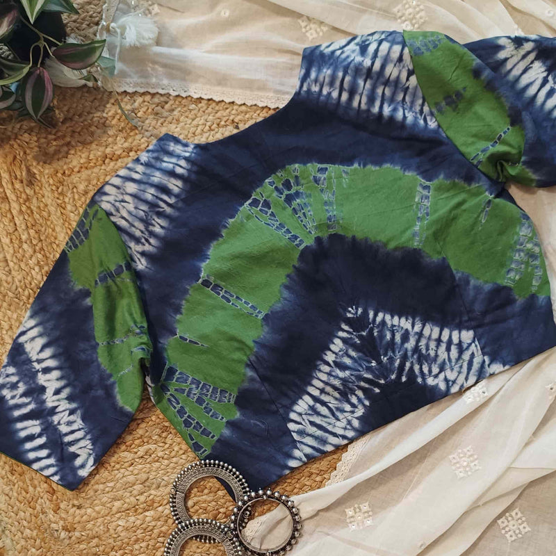 Blue Green Shibori Readymade Blouse | Godhuli