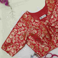 Bright Red Jaal Banarasi Brocade Readymade Blouse | Godhuli